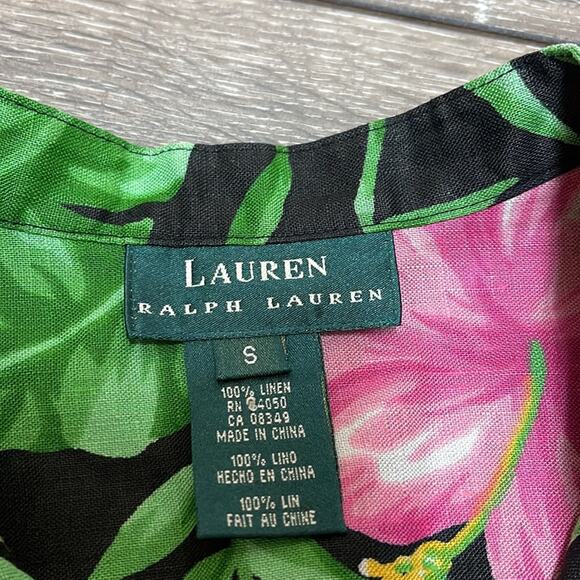 Lauren Ralph Lauren 100% Linen Tropical Sleeveless Frog Button Shirt Size Small - Picture 6 of 6